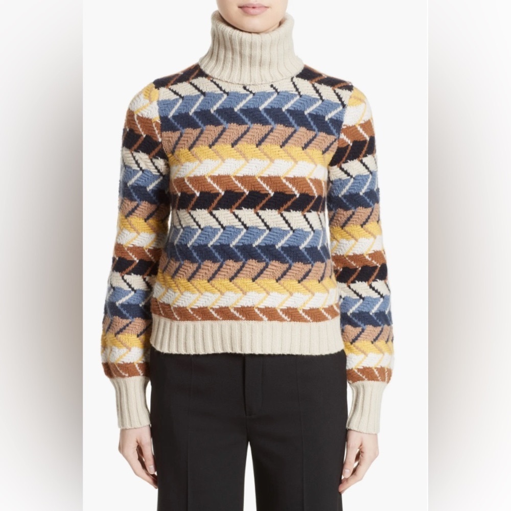 Chloé Women’s Herringbone Wool & Cashmere Turtleneck Sweater, XS (0-2).